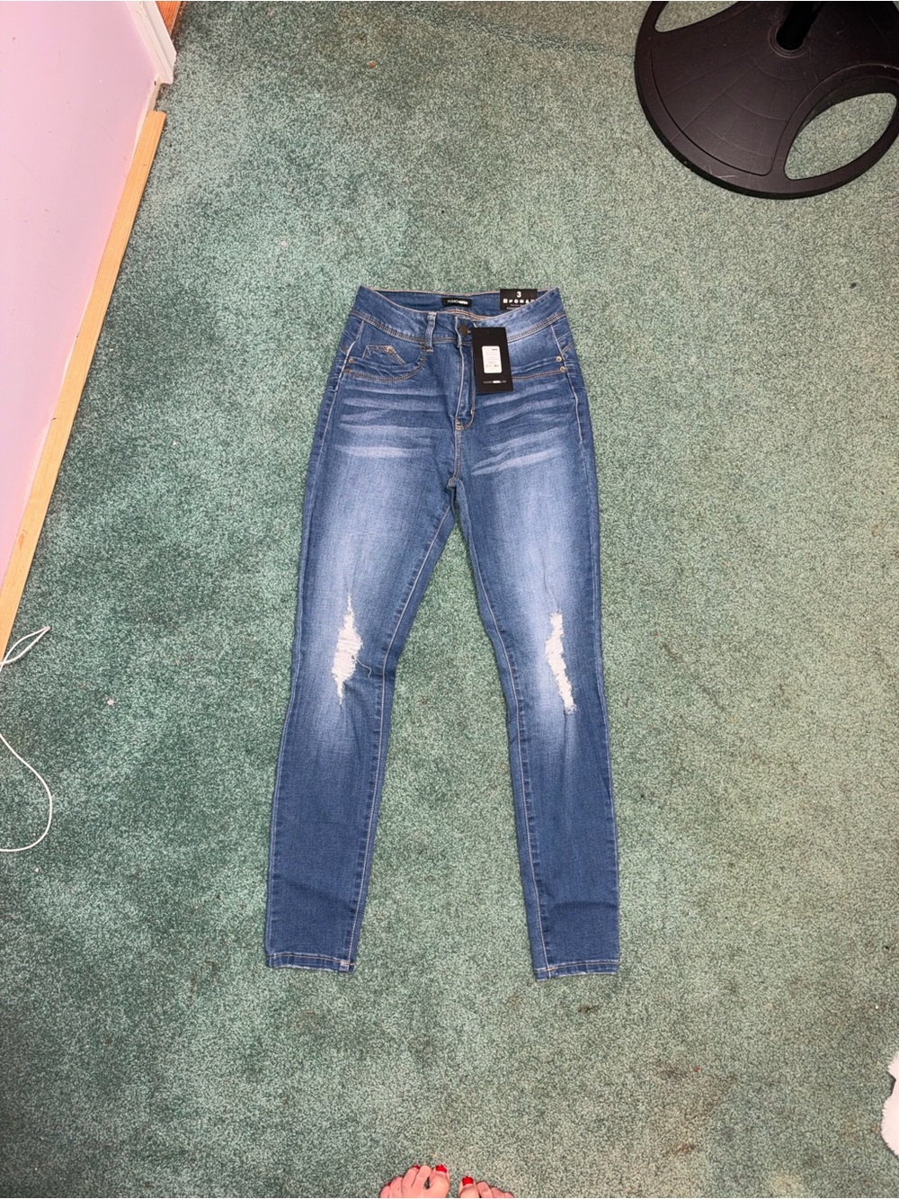 Fashion Nova Blue Distressed High-Rise Skinny Jeans